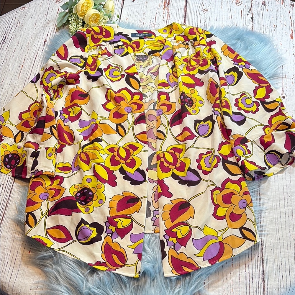 Modcloth Retro Floral Kimono Sz S/M